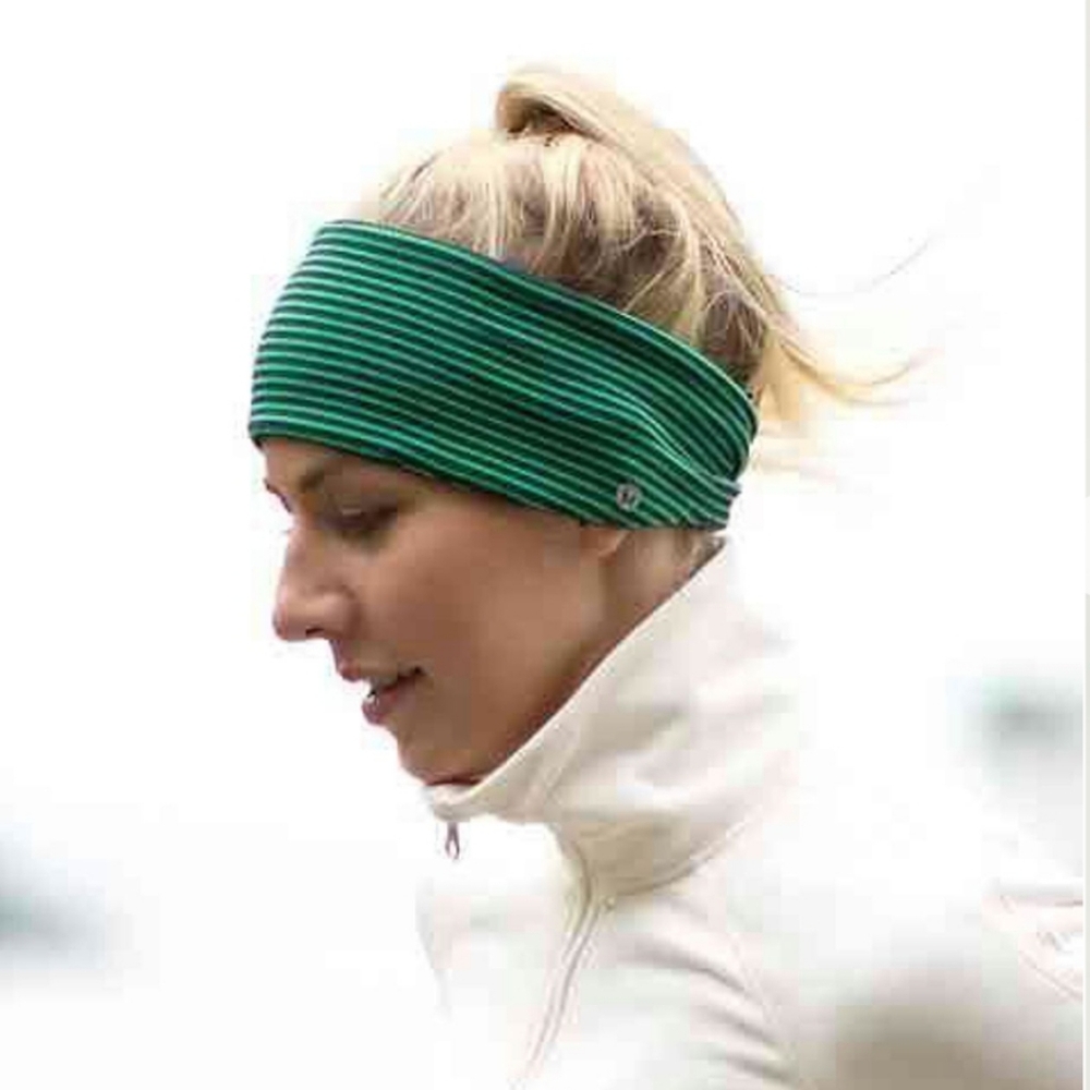 Lululemon - Reversible Run with Me Ear Warmer Hyper Stripe Green Bean / Inkwell